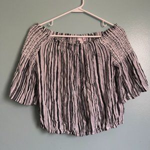 White & Black Striped Off-Shoulder Blouse